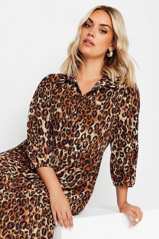 YOURS Plus Size Brown Rust Leopard Print Shirt Dress Yours Clothing