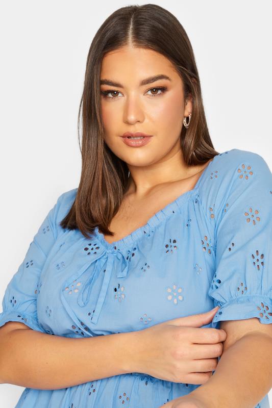 Plus Size  YOURS Curve Blue Broderie Anglaise Peplum Top