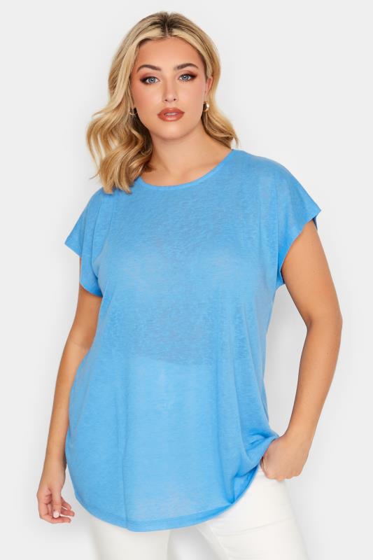 YOURS Curve Plus Size 2 PACK Blue & Pink Linen Look T-Shirt | Yours Clothing  2