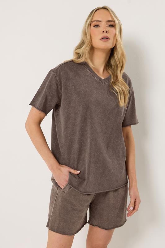 LTS Tall Woman's Chocolate Brown Acid Wash Oversized T-Shirt | Long Tall Sally 1