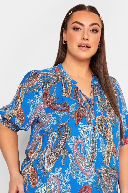 YOURS Plus Size Blue Paisley Print Tie Neck Blouse | Yours Clothing 4