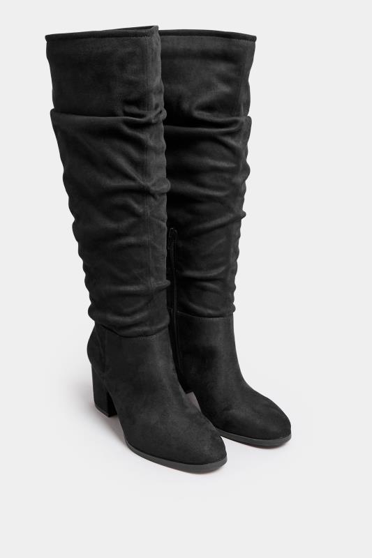  Tallas Grandes LIMITED COLLECTION Curve Black Slouch Knee Ankle Boots In Extra Wide EEE Fit