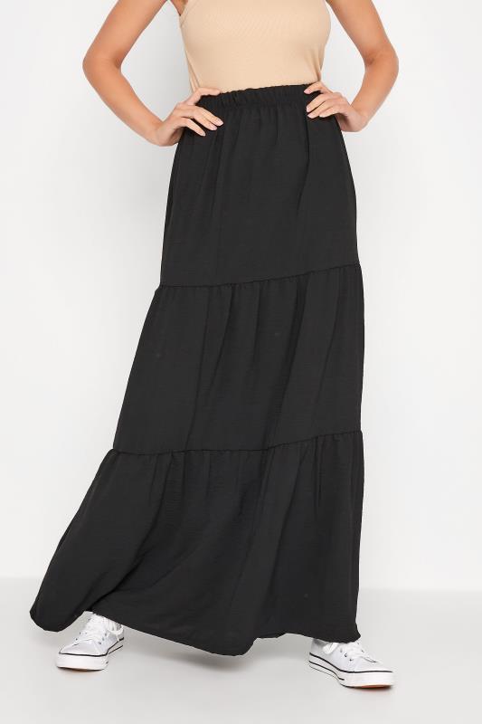  Grande Taille LTS Tall Black Tiered Crepe Maxi Skirt