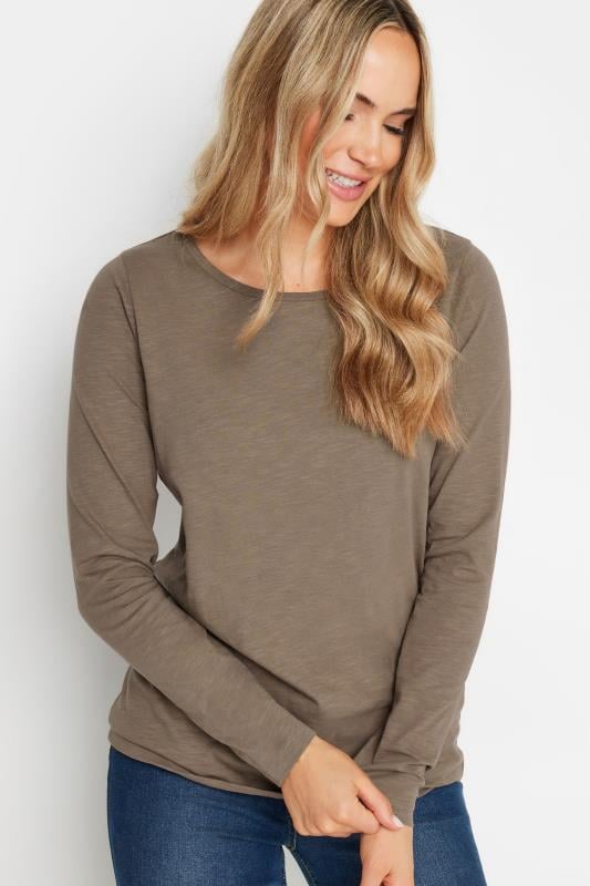 LTS Tall Mocha Brown Crew Neck Long Sleeve Cotton T-Shirt | Long Tall Sally 4