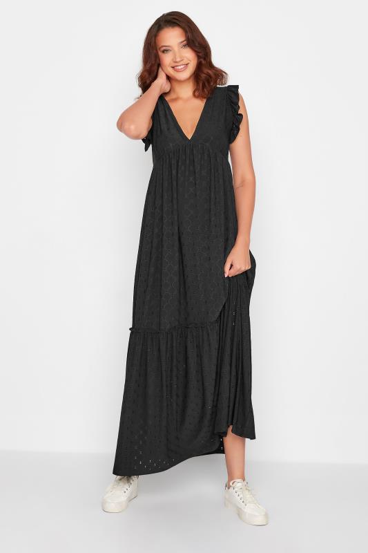 LTS Tall Black Broderie Anglaise Frill Maxi Dress 2