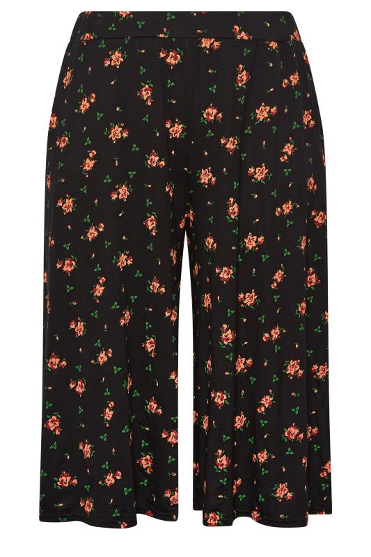 YOURS Plus Size Black Rose Print Stretch Jersey Culottes | Yours Clothing 5