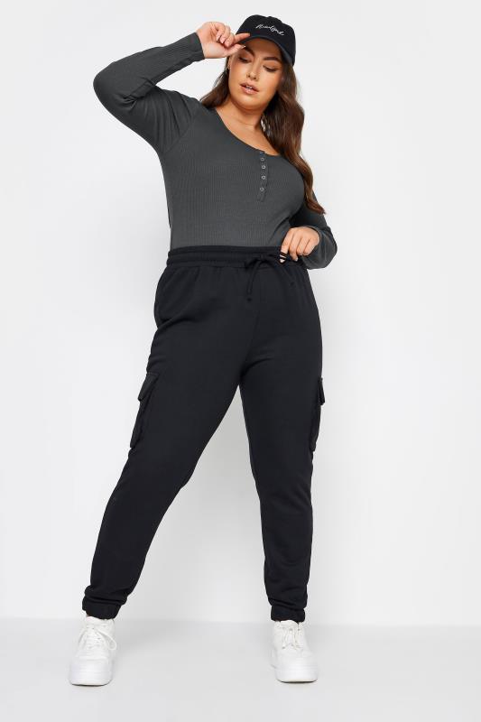 YOURS Plus Size Charcoal Grey Ribbed Popper Fastening Top | Yours Clothing 2
