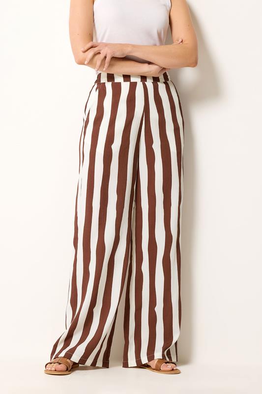 LTS Tall Women's White & Brown Stripe Wide Leg Trousers | Long Tall Sally 1