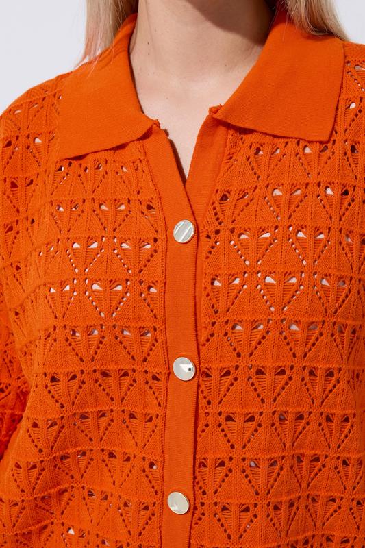 LIMITED COLLECTION Plus Size Orange Crochet Shirt | Yours Clothing 4