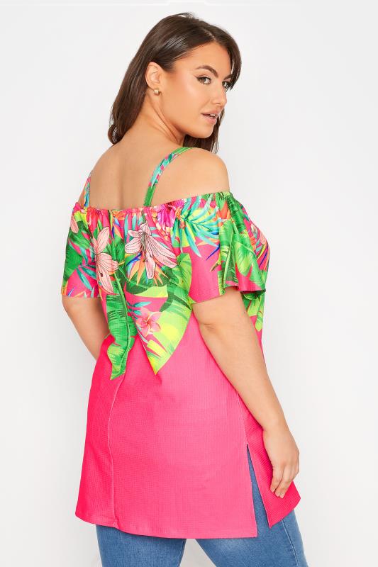 Plus Size Pink Tropical Print Bardot Top | Yours Clothing 3