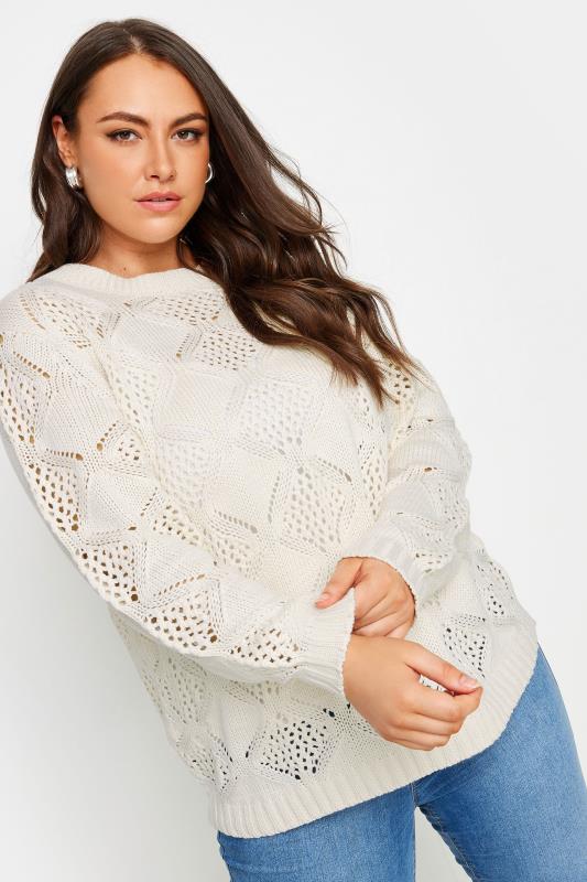  Grande Taille YOURS Curve Ivory White Pointelle Stitch Jumper