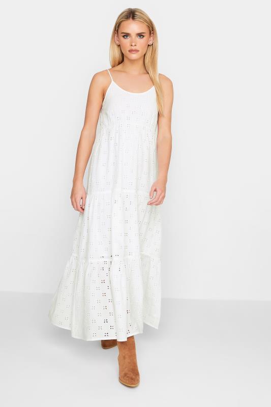 Petite White Broderie Strap Maxi Dress | PixieGirl 2