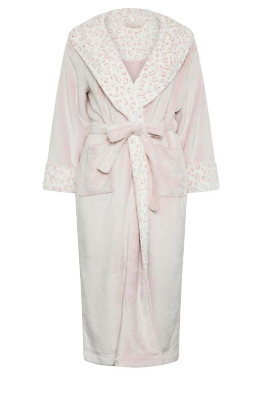 YOURS Plus Size Light Pink Animal Print Hooded Maxi Dressing Gown | Yours Clothing 5