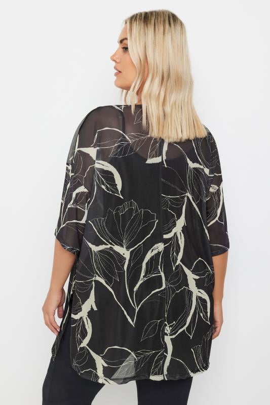 YOURS Plus Size Black Floral Print Oversized Mesh Top Yours Clothing