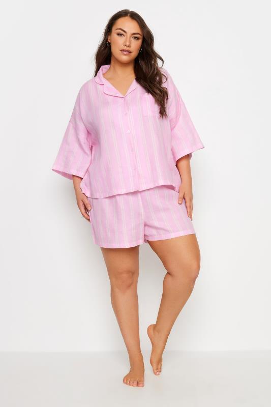 YOURS Plus Size Pink Striped Pyjama Set | Yours Clothing 1