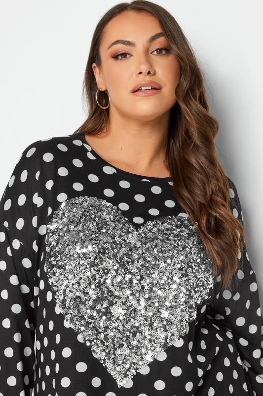 YOURS Curve Plus Size Black & Silver Sequin Polka Dot Top | Yours Clothing  4