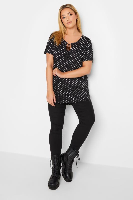 Plus Size Black Polka Dot Tassel T-Shirt | Yours Clothing 2