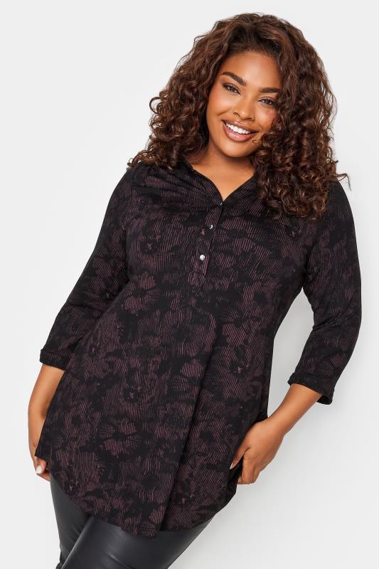  Grande Taille YOURS Curve Black Floral Print Jersey Shirt
