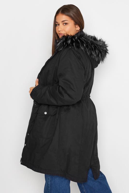 LTS Black Faux Fur Trim Parka | Long Tall Sally 3
