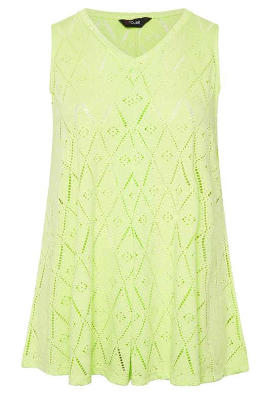 YOURS Plus Size Lime Green Broderie Anglaise Swing Vest Top | Yours Clothing 5
