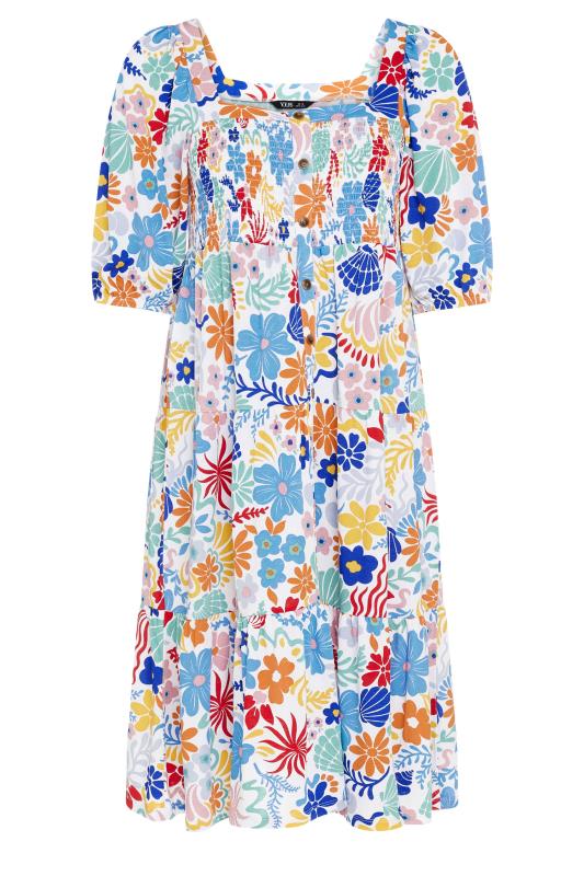 YOURS Plus Size White Floral Print Button Front Tiered Midi Dress | Yours Clothing 5