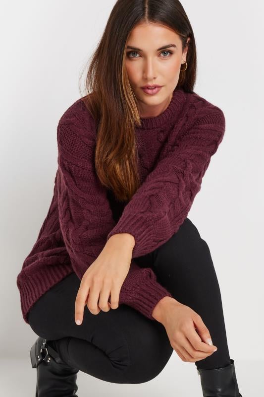 LTS Tall Women's Burgundy Red Cable Knit Jumper | Long Tall Sally 4