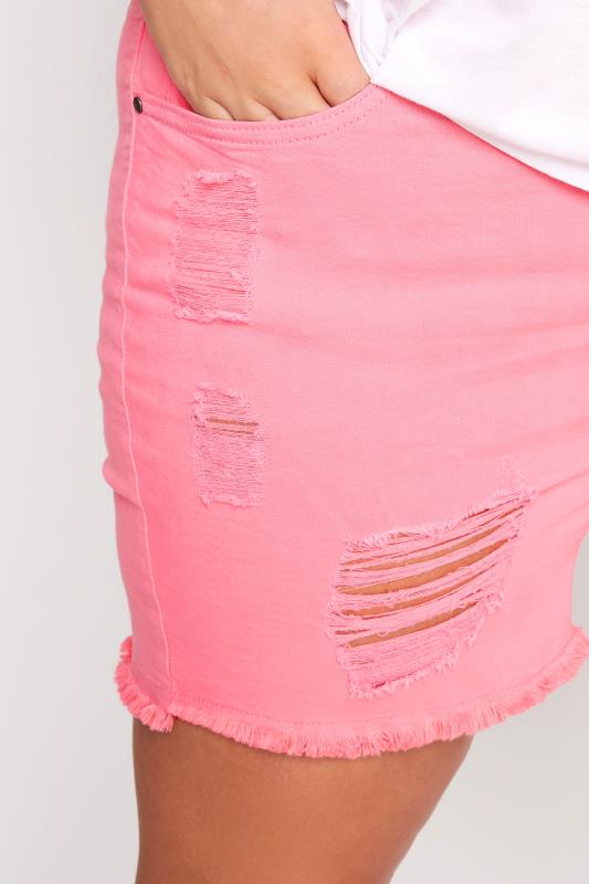 Curve Pink Ripped Denim Mom Shorts 3