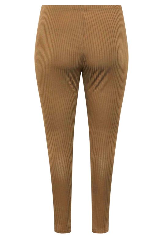 LIMITED COLLECTION Plus Size Camel Brown Ribbed Leggings | Yours Clothing 5