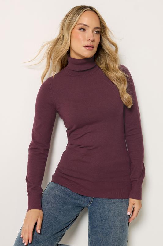  LTS Tall Burgundy Red Knitted Roll Neck Jumper