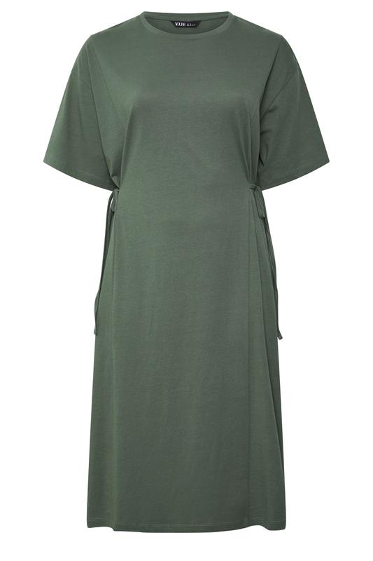 YOURS Plus Size Khaki Green Front Tie Midi Dress | Yours Clothing 1