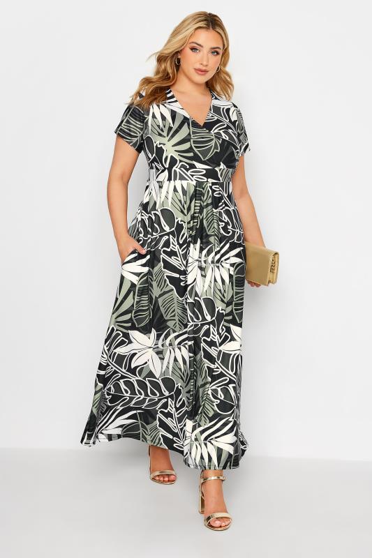 Plus Size  Curve Black Leaf Print Maxi Dress