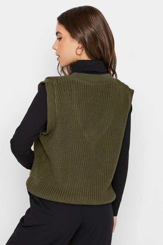 Petite Khaki Green Chunky V-Neck Knitted Vest Top | PixieGirl 3