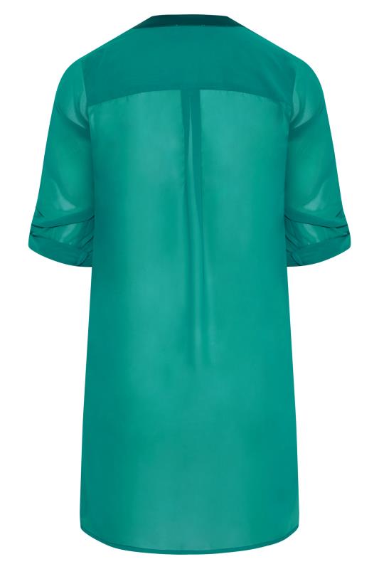 YOURS LONDON Plus Size Green Satin Pocket Shirt | Yours Clothing 7