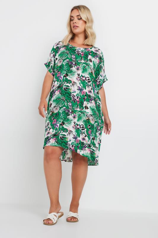 YOURS Plus Size Green Tropical Print Tunic Dress | Yours Clothing 2
