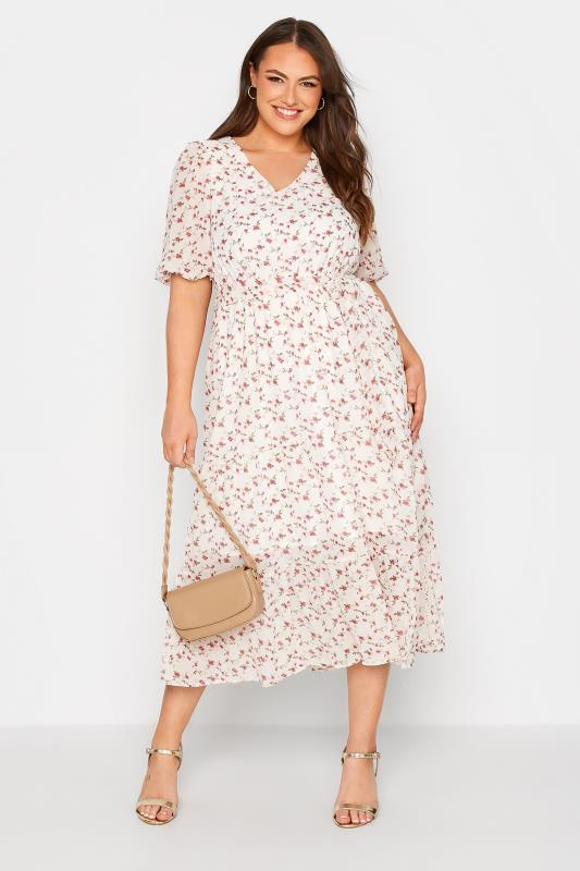 YOURS LONDON Plus Size White Ditsy Smock Maxi Dress | Yours Clothing  1