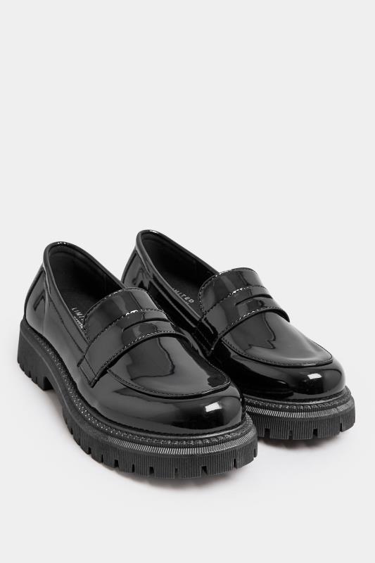 Black Patent Chunky Saddle Loafers In Wide E & Extra Wide EEE Fit | Yours Clothing  2