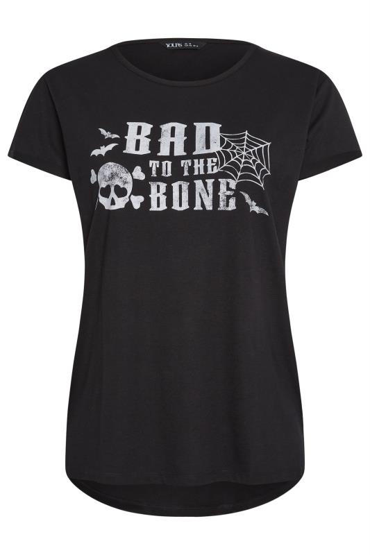 YOURS Plus Size Black Halloween 'Bad To The Bone' Slogan T-Shirt | Yours Clothing 6