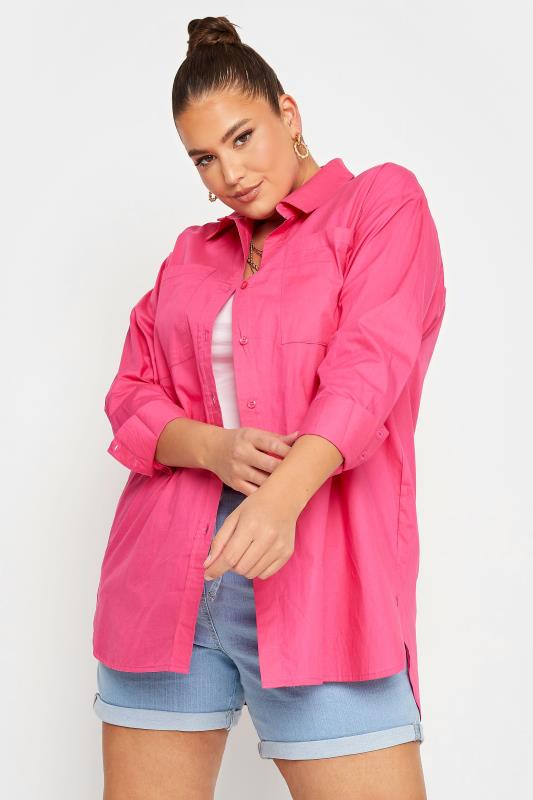 LIMITED COLLECTION Plus Size Hot Pink Oversized Boyfriend Shirt | Yours Clothing 1