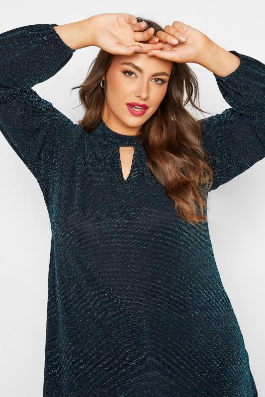 YOURS LONDON Plus Size Black & Blue Glitter Cut Out Swing Top | Yours Clothing 4