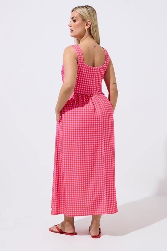 LIMITED COLLECTION Plus Size Pink Gingham Maxi Dress | Yours Clothing 2