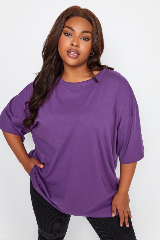Plus Size  YOURS Curve Purple Oversized Boxy T-Shirt