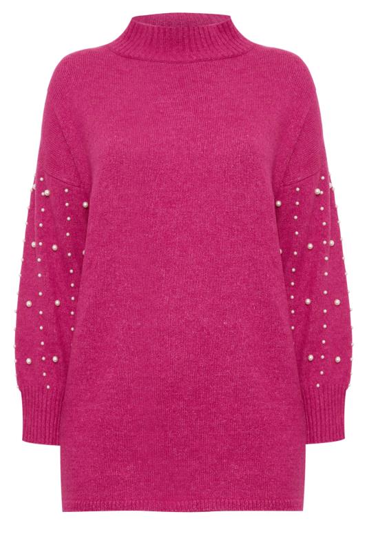 YOURS LUXURY Plus Size Pink Pearl Embellished Batwing Jumper | Yours Clothing 7