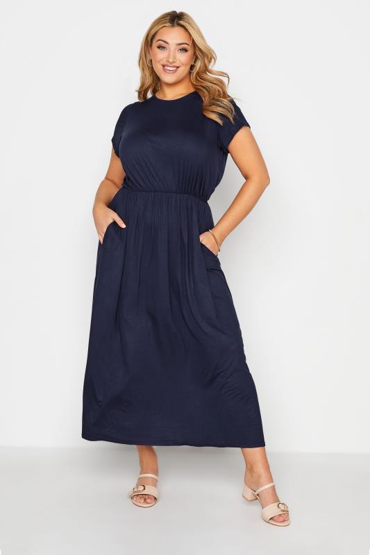  Grande Taille YOURS LONDON Curve Navy Blue Pocket Maxi Dress