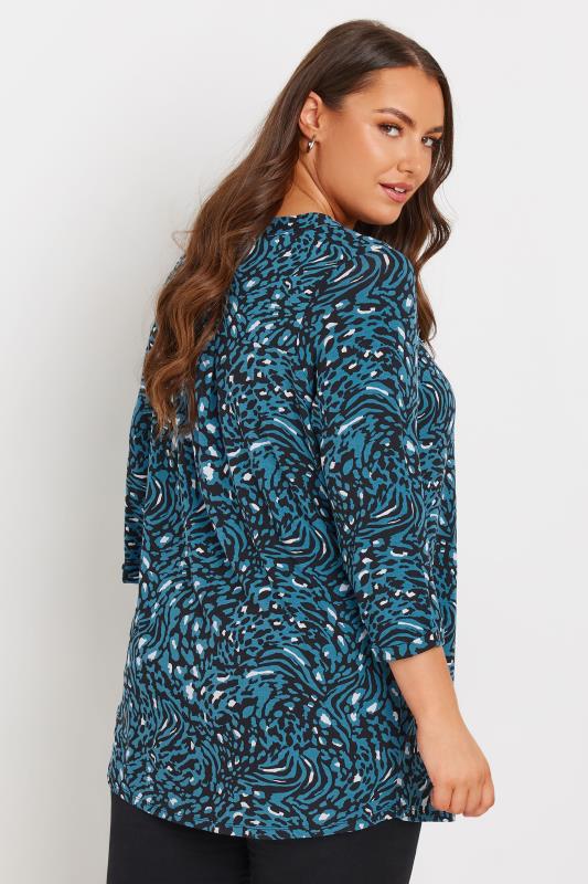 YOURS Plus Size Blue Animal Print Half Placket Shirt | Yours Clothing 3