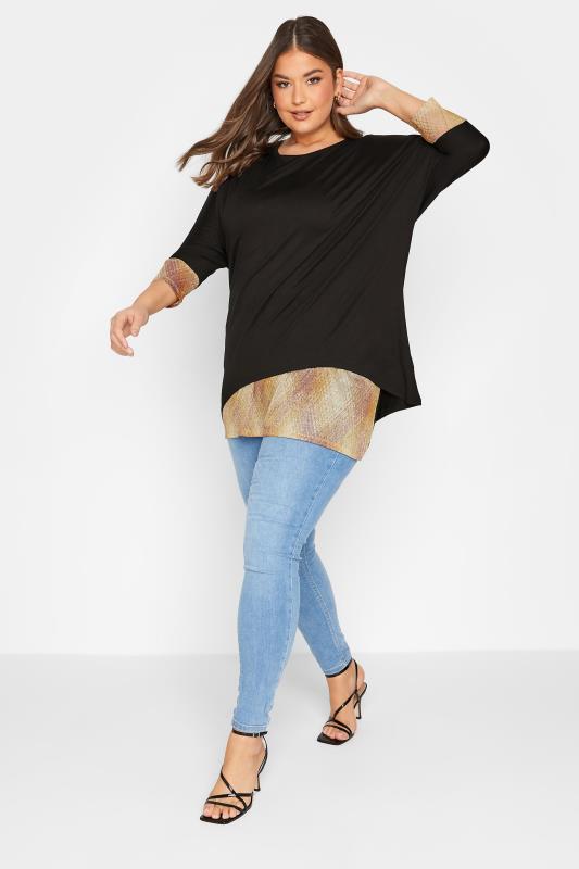 YOURS Plus Size Black Layered Check Print Top | Yours Clothing 2