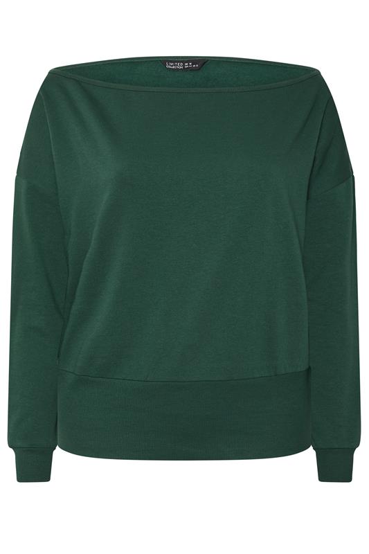 LIMITED COLLECTION Plus Size Forest Green Wide Neckline Sweatshirt | Yours Clothing 5