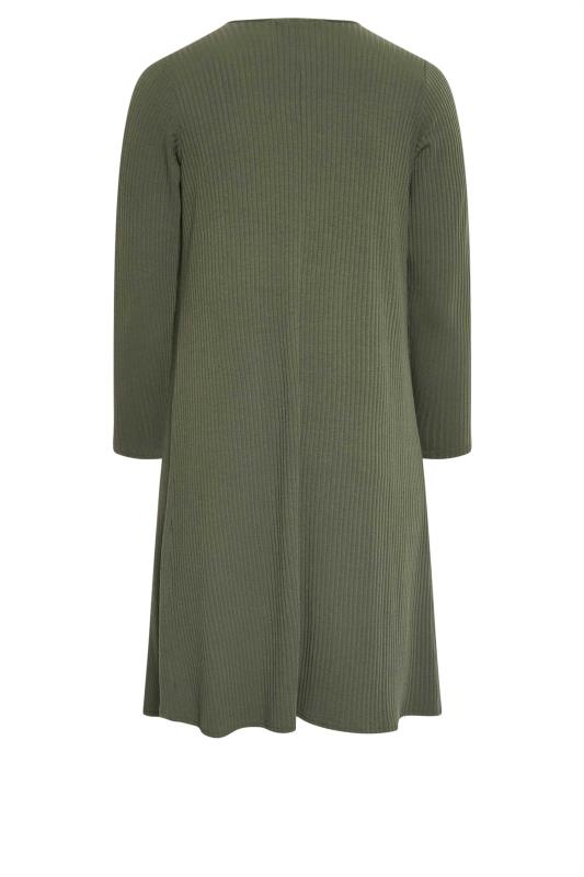 YOURS Plus Size Khaki Green Ribbed Midaxi Waterfall Cardigan | Yours Clothing 7