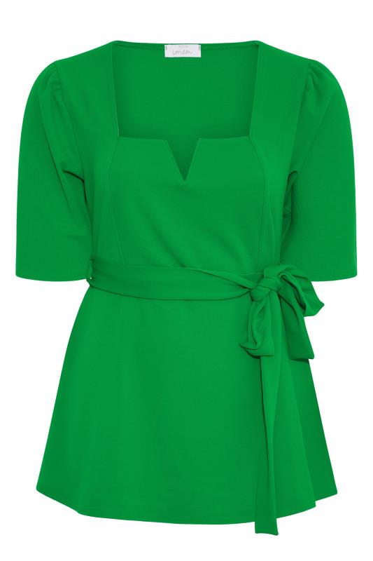 YOURS LONDON Plus Size Green Notch Neck Belted Peplum Top | Yours Clothing 6