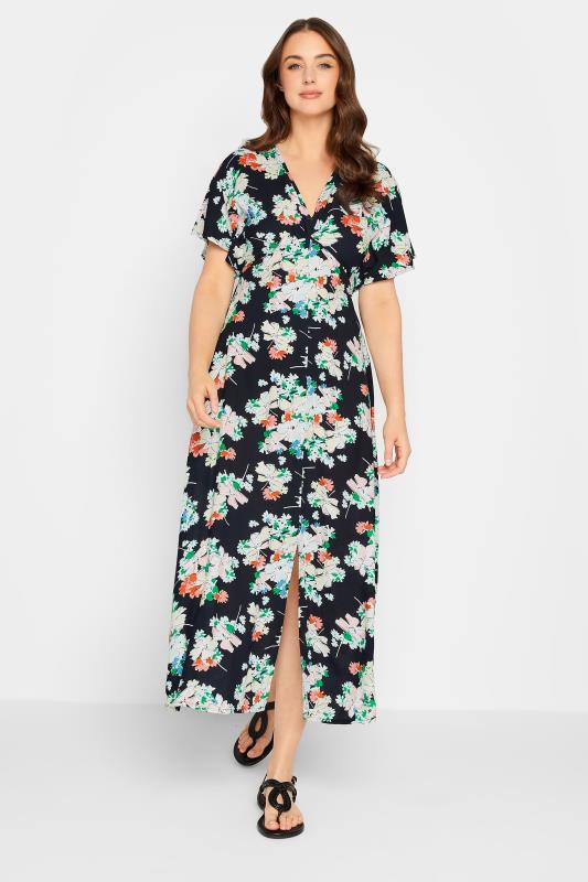 LTS Tall Women's Black Floral Print Split Front Midaxi Dress | Long Tall Sally 1