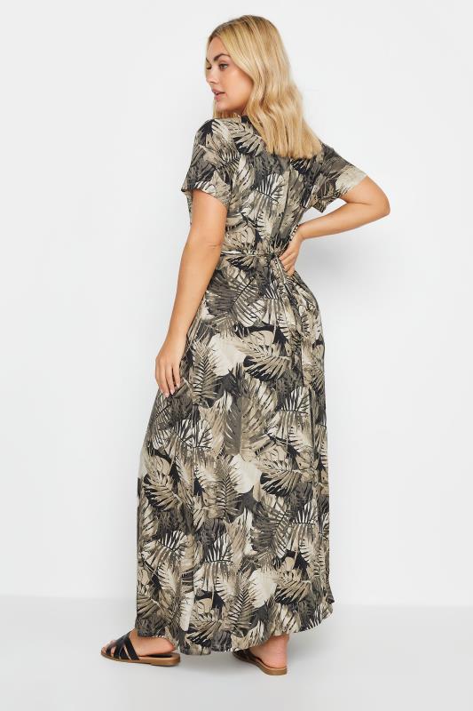 YOURS Plus Size Green Leaf Print Wrap Maxi Dress | Yours Clothing 3
